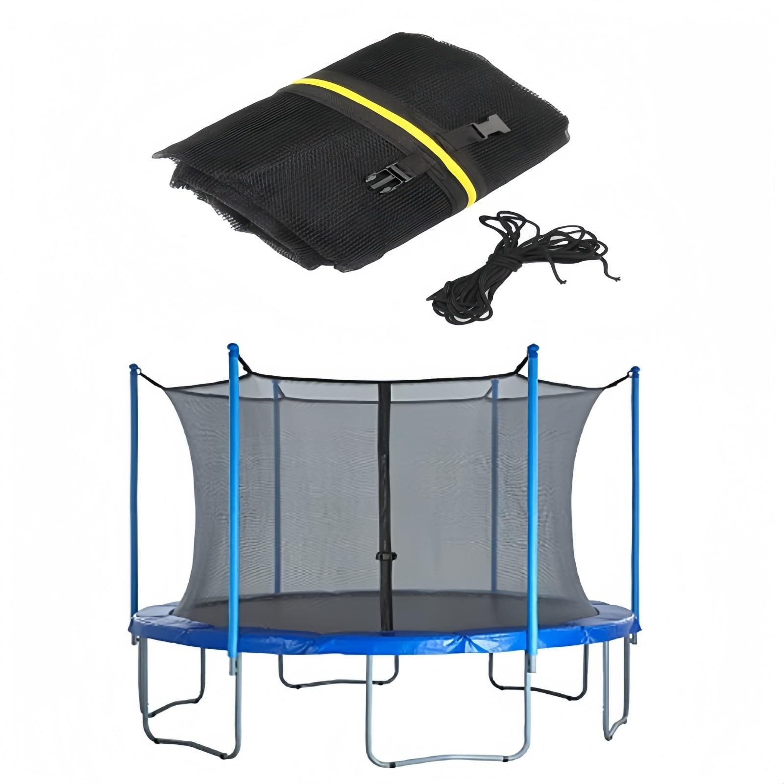 Filet de sécurité pour trampoline Générique, 244 306 366 427 cm, filet de rechange pour trampoline d'intérieur et de jardin, pour poteaux 6/8, noir, rond