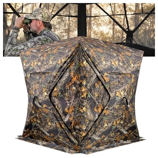 GearOZ Hunting Blind, See Through Ground Blinds for Deer Hunting 3-4 Person Pop Up Tent Turkey Blind for Bow Hunting 270°, Portable Durable Deer Blind for Hog Turkey Duck Hunting
