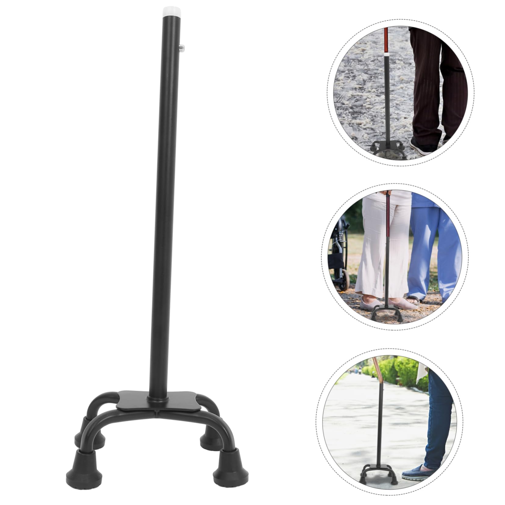 Punta per Bastone a 4 Punti in Gomma Acciaio Inox Nero | Accessori per Deambulazione, Uso Esterno, Struttura Quadrupla per Maggiore Stabilità e Resistenza All’usura