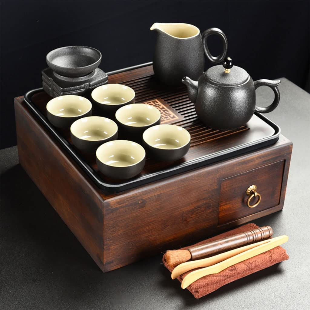 DFGHNBVC Square Tea Set Tray, Chinese Gongfu Tea Table Serving With With Storage Box, Multifunctional Kung Fu Tea Serving Tray,G