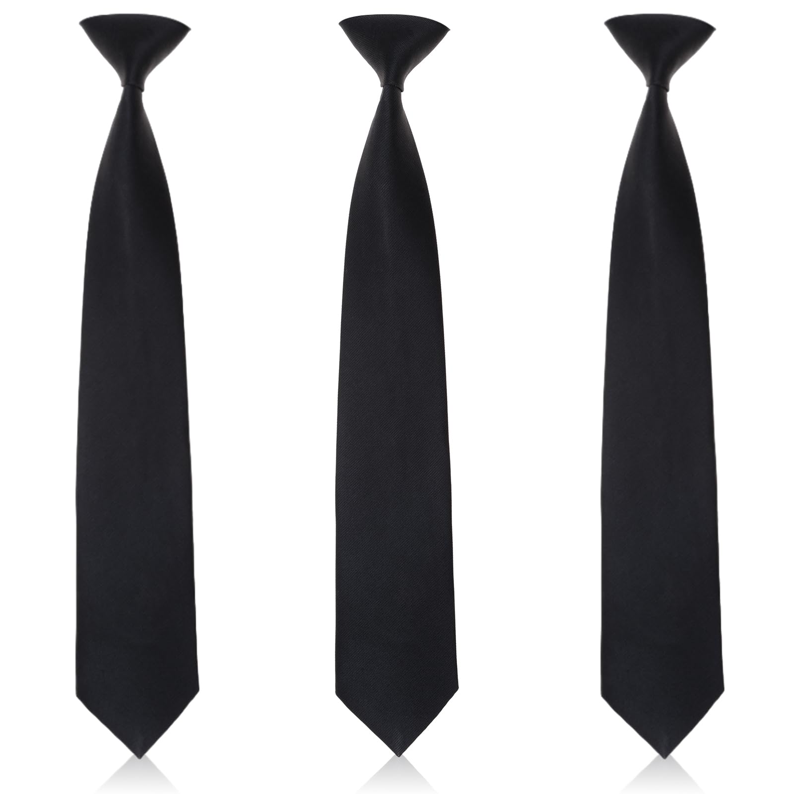 3 Pieces Black Clip-on Tie for Men - Solid Pretied Button Necktie for Formal Business, Graduation, School Uniforms, Wedding Celebration Parties