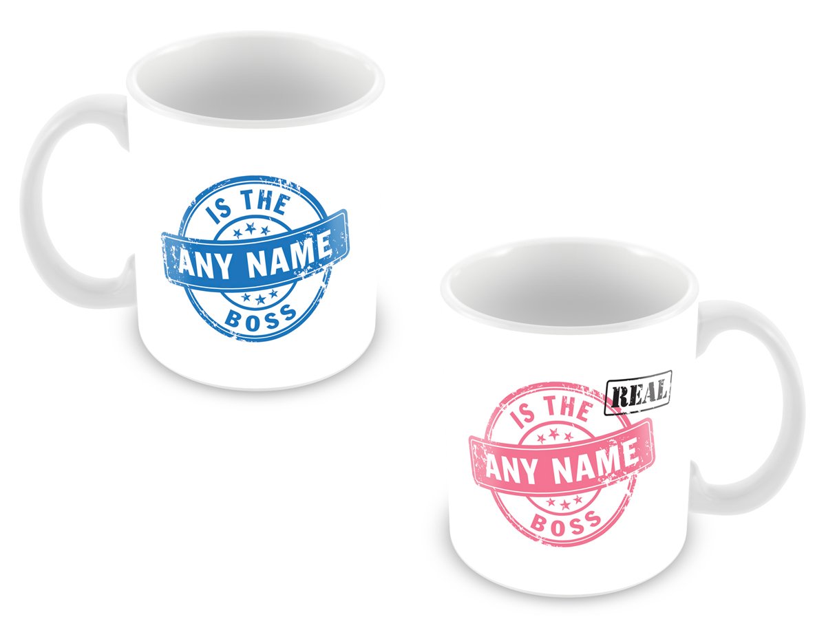 His and Hers Personalised Real Boss Mugs Design for Couples/Husband/Wife/Valentines/Wedding Gift