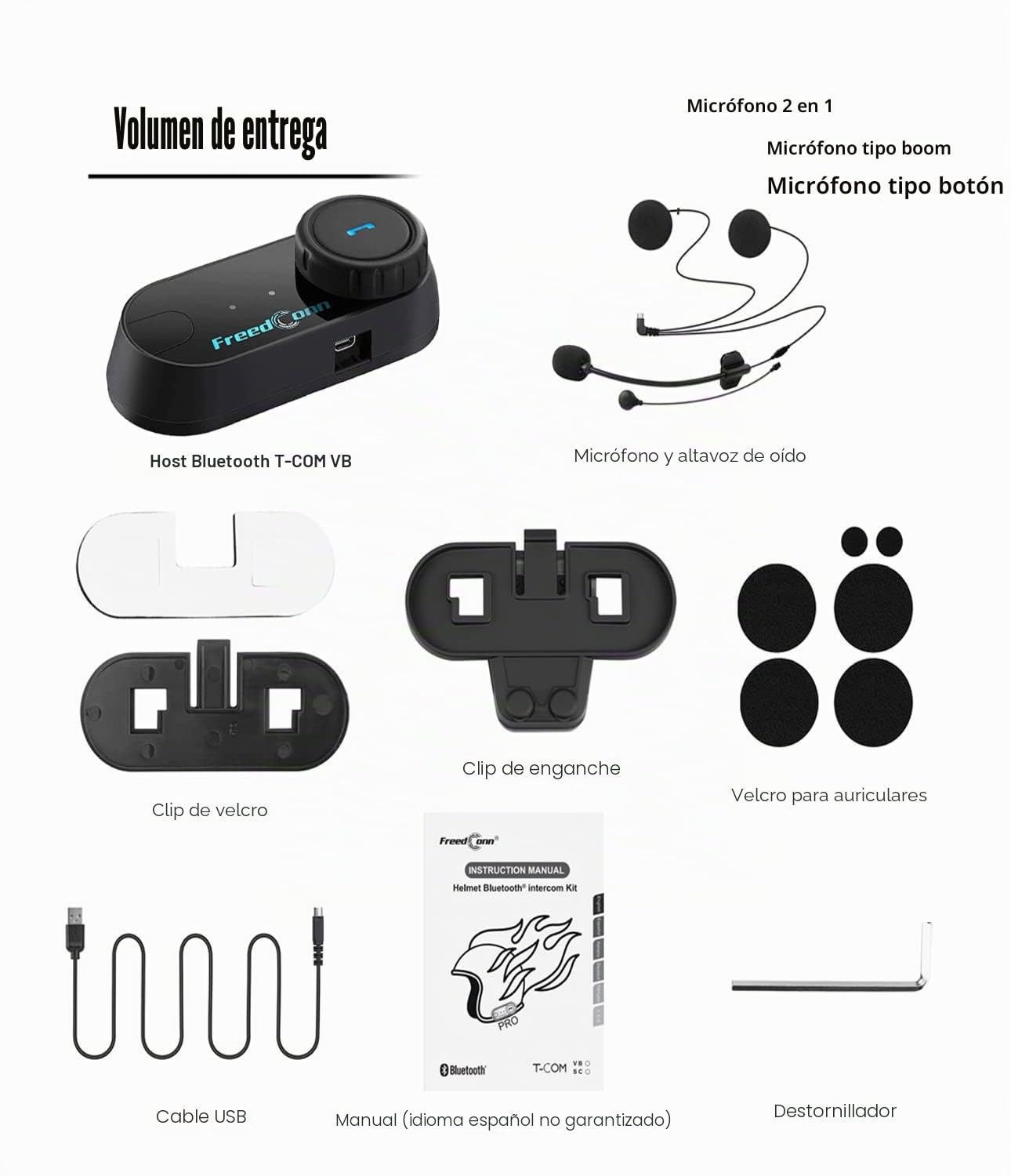 FreedConn Sistemas de comunicación Casco Motocicleta, TCOM VB Bluetooth 5.0, 2-Way 800M Intercomunicador para Cara Completa y abatible etc,Auriculares Casco de Moto(FM/IP65/2 in 1 Mic/1 Paquete)