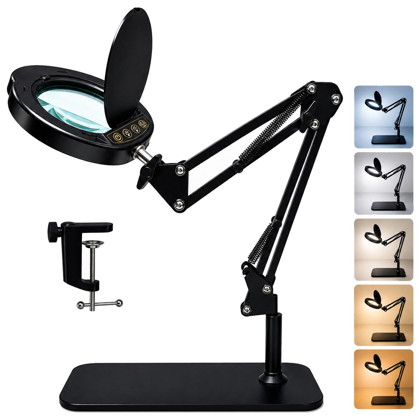 20X Magnifying Glass with Light and Stand, 2 in 1 Magnifying Desk Lamp with Clamp & Base, 5 Color Modes Dimmable, LED Lighted Magnifier Light with Dust Cover for Hobby, Reading, Craft, Close Work