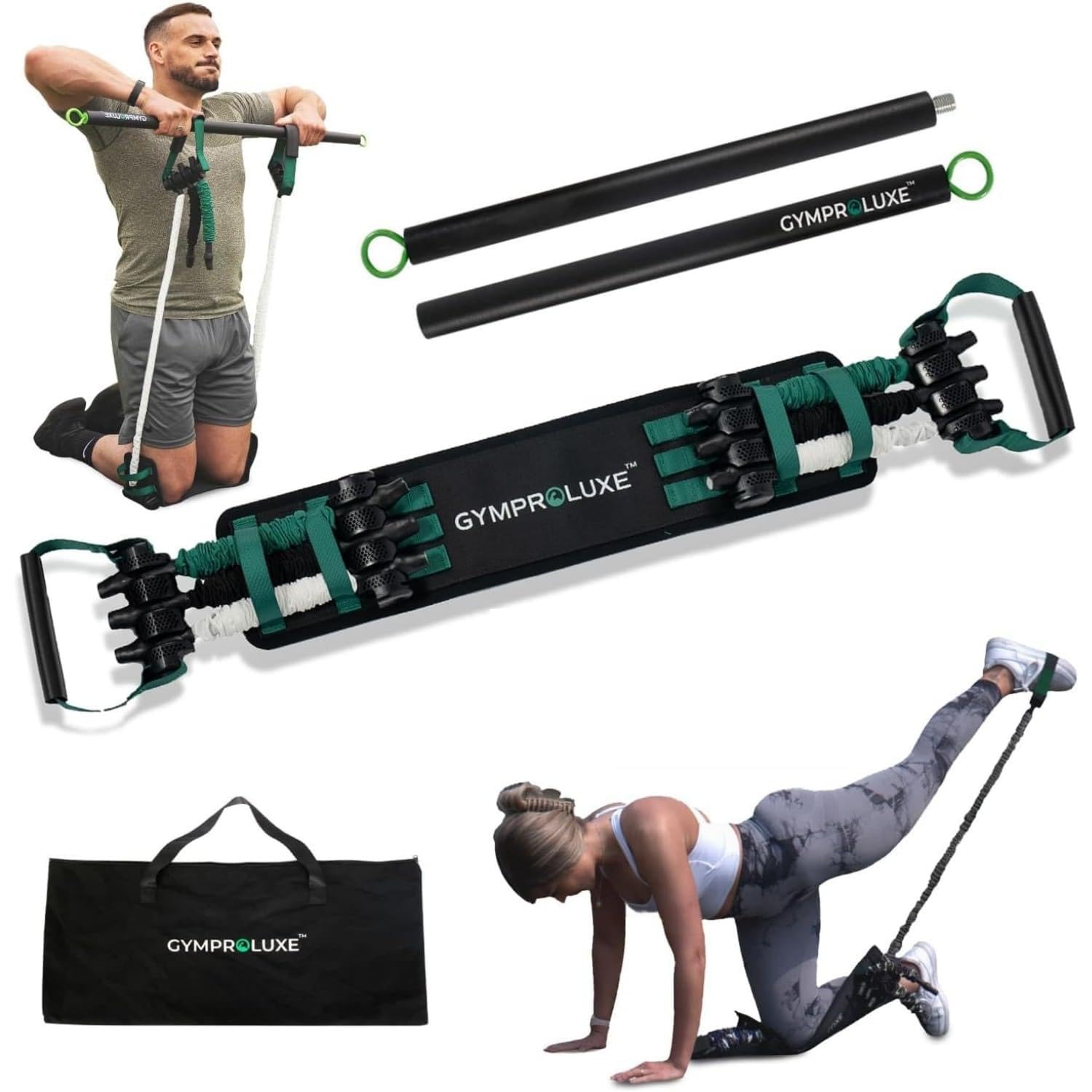 Gymproluxe Portable Gym - Resistance Exercise Band Set - 200LBS Resistance Bands for Men & Women - Multi Gym Fitness Equipment & Pilates Bar for Home Workout