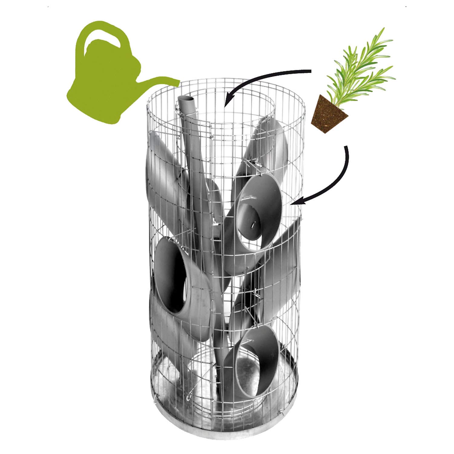 bellissa Gabionen-Kräuterturm Steinkorb-Blumenturm H80 cm Ø 40 cm | für 10 Pflanzen, mit integriertem Gießrohr und Trennfolie