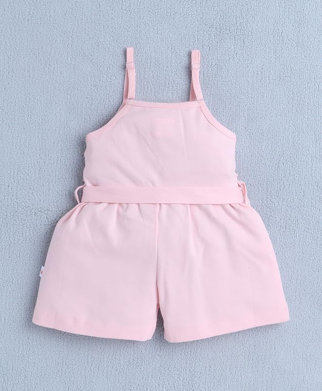 Image of BUMZEE Baby Girls Regular Fit Sleeveless Square Neck Cotton Above Knee Jumpsuit With Belt