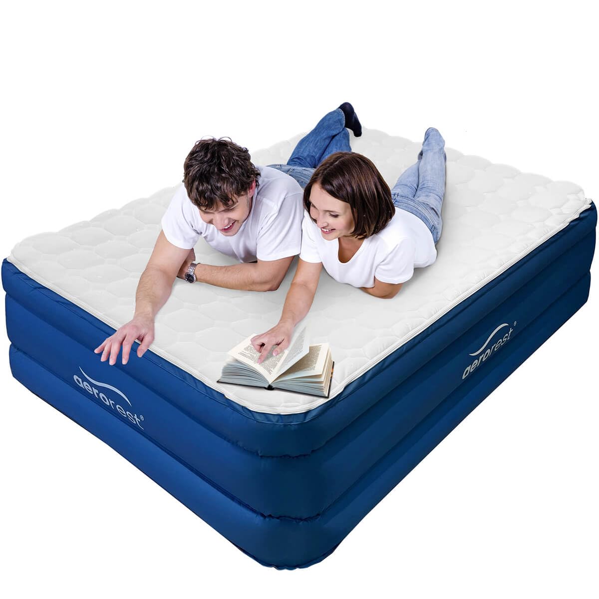 Colchón de aire para 2 personas | Set con sábana ajustable y kit de reparación | 210 cm de longitud | Colchón superior extraíble