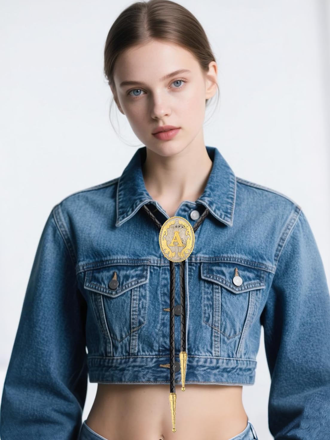 Jeilwiy Bolo Tie for Men Western Cowboy Neck Tie Gold Mens Bolo Ties Initial Letter A to Z Western Leather Necktie - Image 3