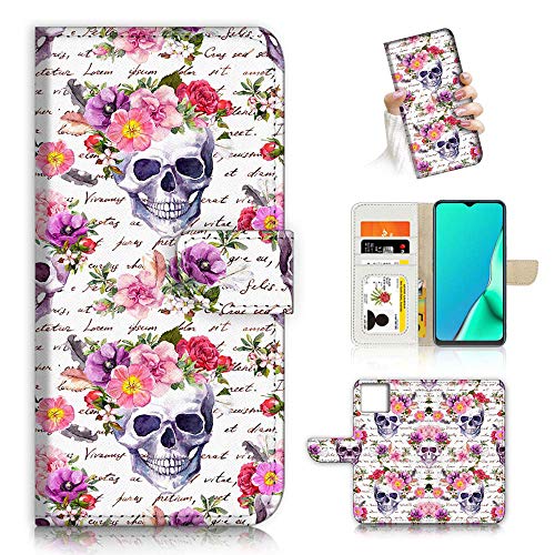 for iPhone 14, Designed Flip Wallet Phone Case Cover, A21836 Day of Dead Sugar Skull Flower 21836