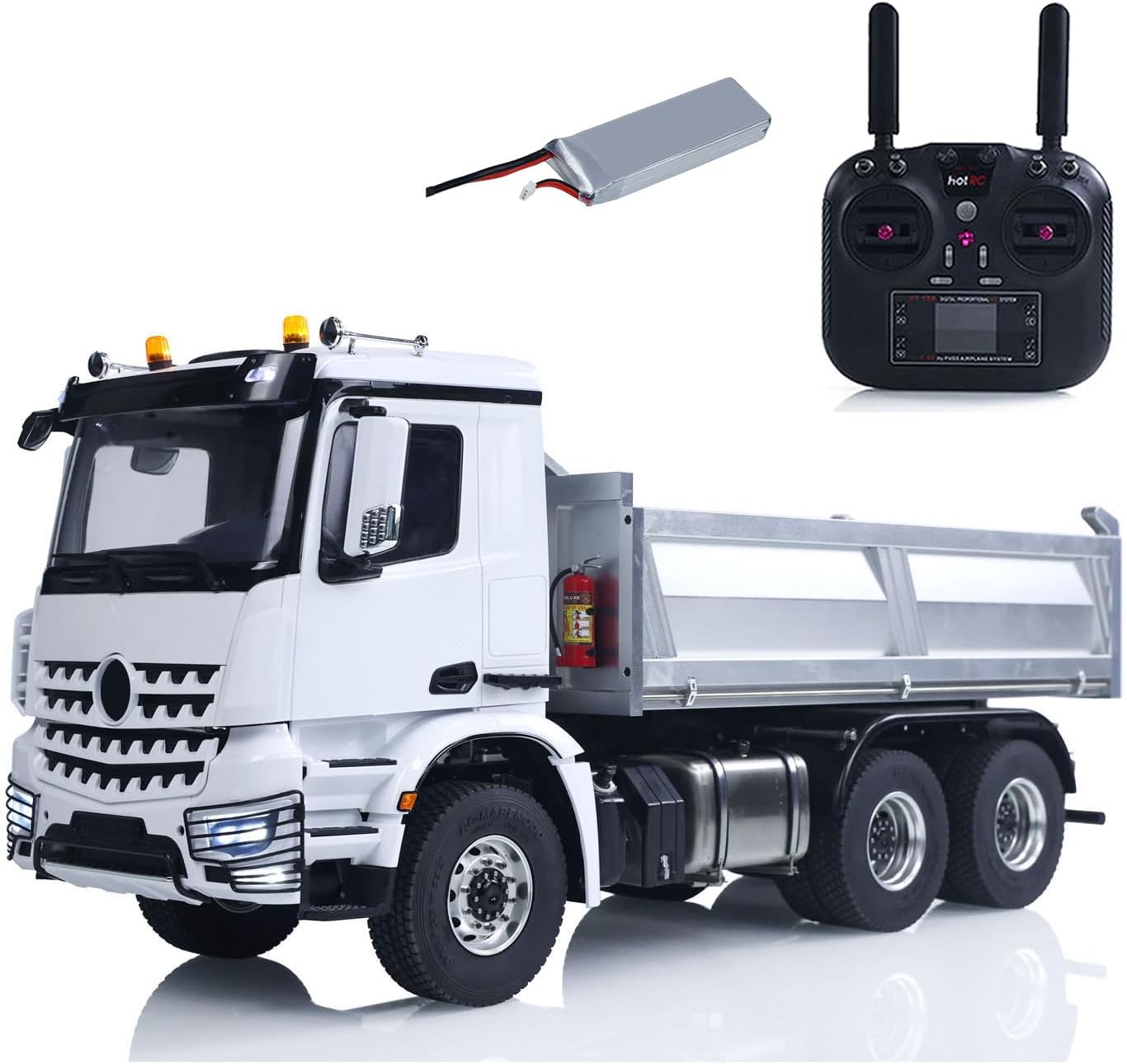 Metal Chassis Model RTR 1/14 RC Hydraulic Dumper 2Speed Remote Control Tipper Car 3Axles NO Lock Differential Axle Radio Battery Hobby Grade Model for Adult(White)