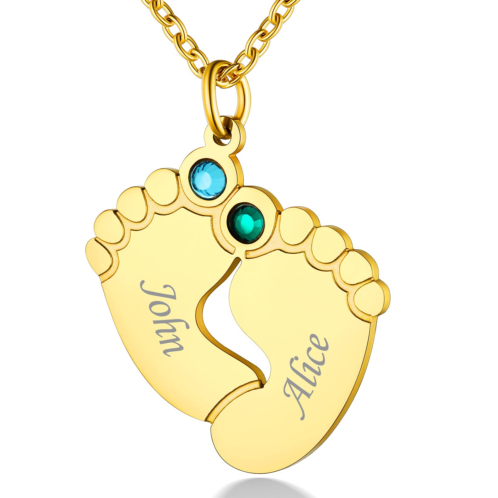 Custom4U Personalised Baby Feet Necklace Gold Plated Mum Pendant with Children Names On