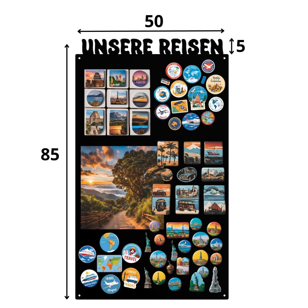 Magnettafel Schwarz 85x50cm Unsere Reichen, Metall Magnetische Tafel, Magnetboard, Magnetwand, Wandmontage, für Wohnzimmer, Küche Flur Kinderzimmer Büro, Tafel für Touristenmagnete Notizen und Fotos