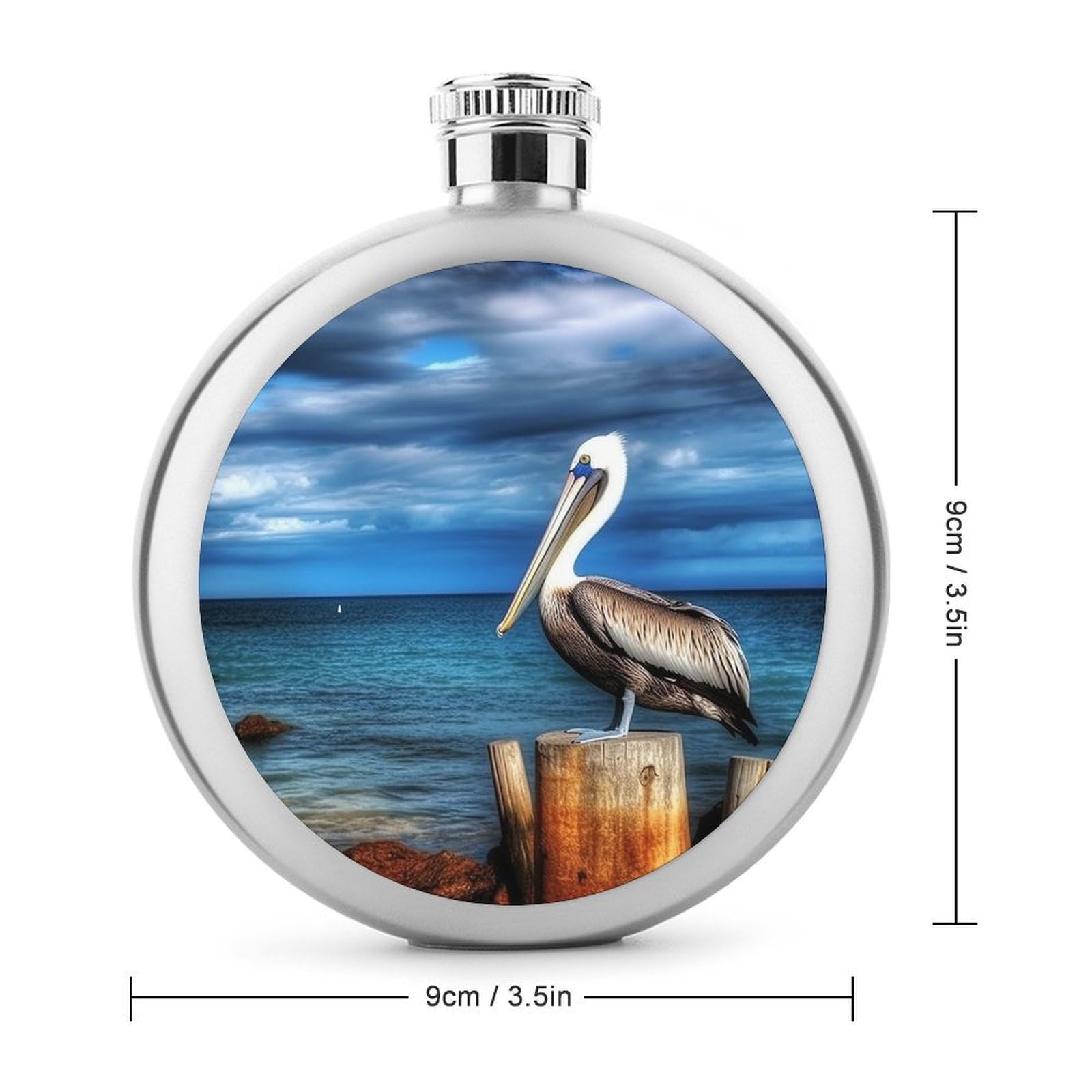 Stainless Steel Wine Bottle Liquor Container Pelican Bird Blue Sea Sky Print Leak Proof Hip Flask Durable for Camping Hiking Travel Festivals