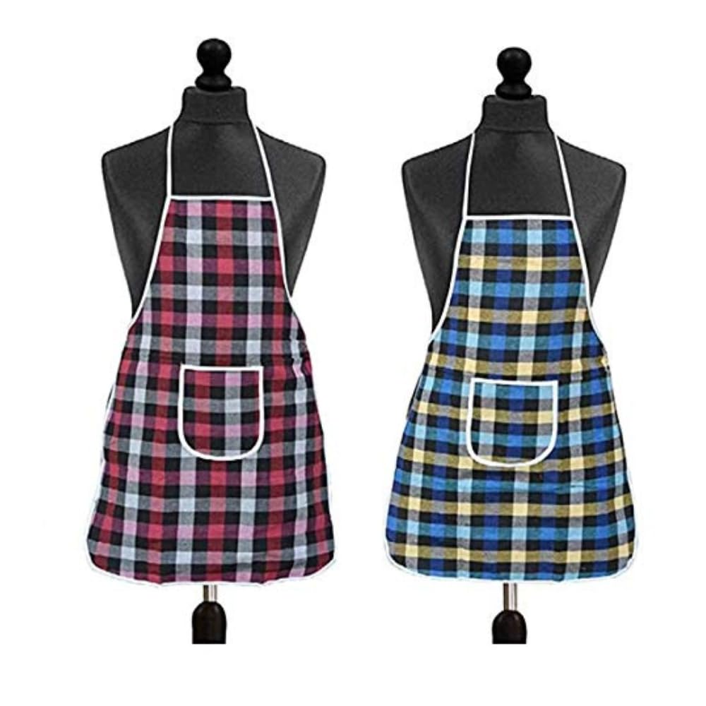 CIPLA PLAST Waterproof Kitchen Apron For Men & Women, Check Design with Front Centre Pocket
