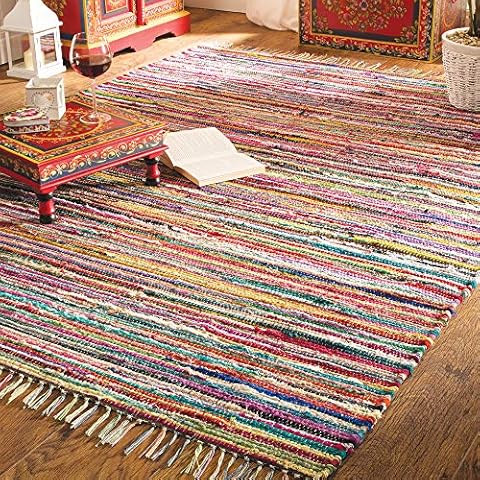 ETHNICITI Multicoloured 100% Recycled Shabby Hand Loom Chindi Rag Rug Mat Peg Rug (60 x 90cm) Cover