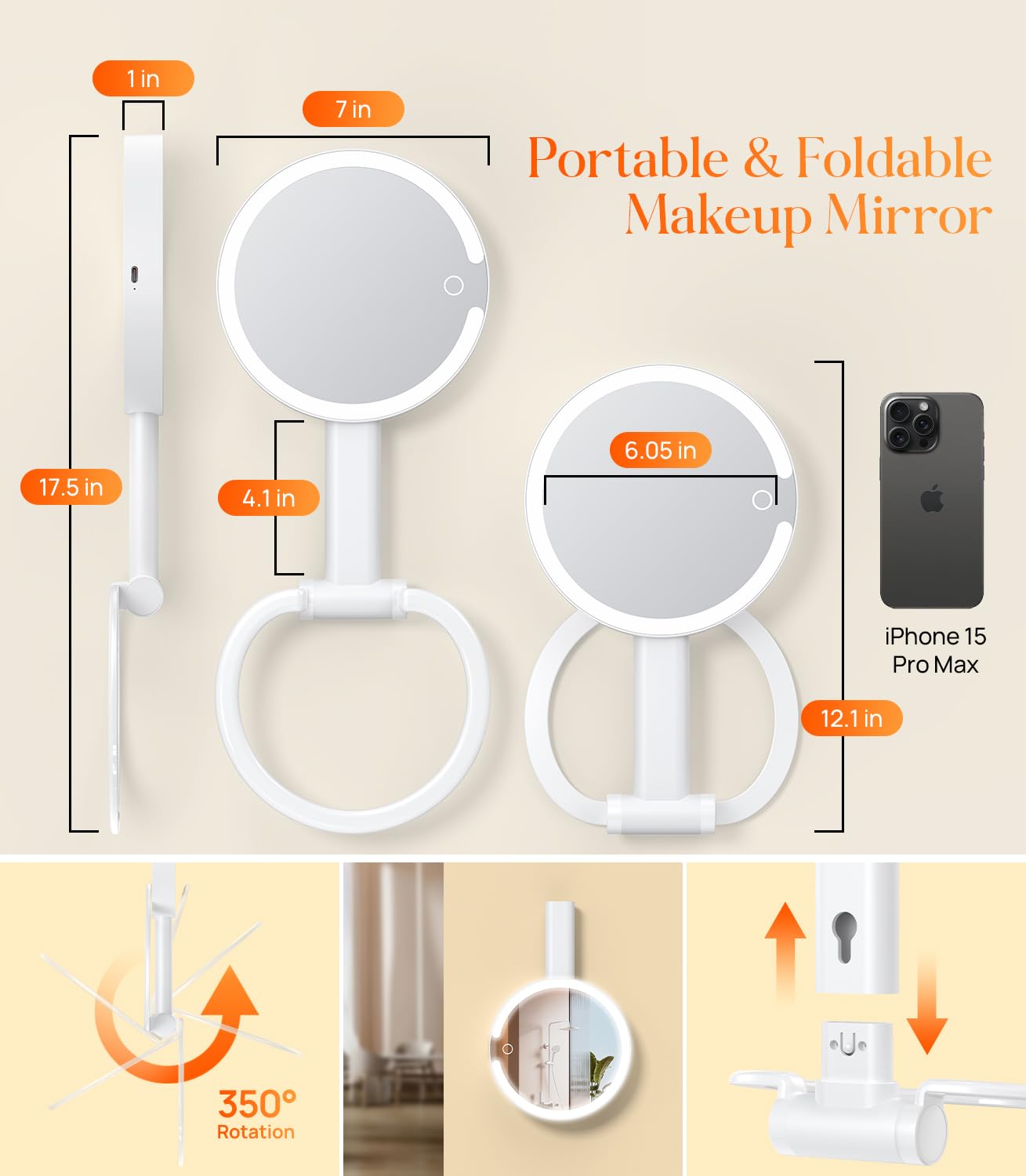 Gospire Specchio da trucco illuminato da 20,3 cm, con ingrandimento 10X/1X, 3 luci colorate e illuminazione dimmerabile, rotazione a 360