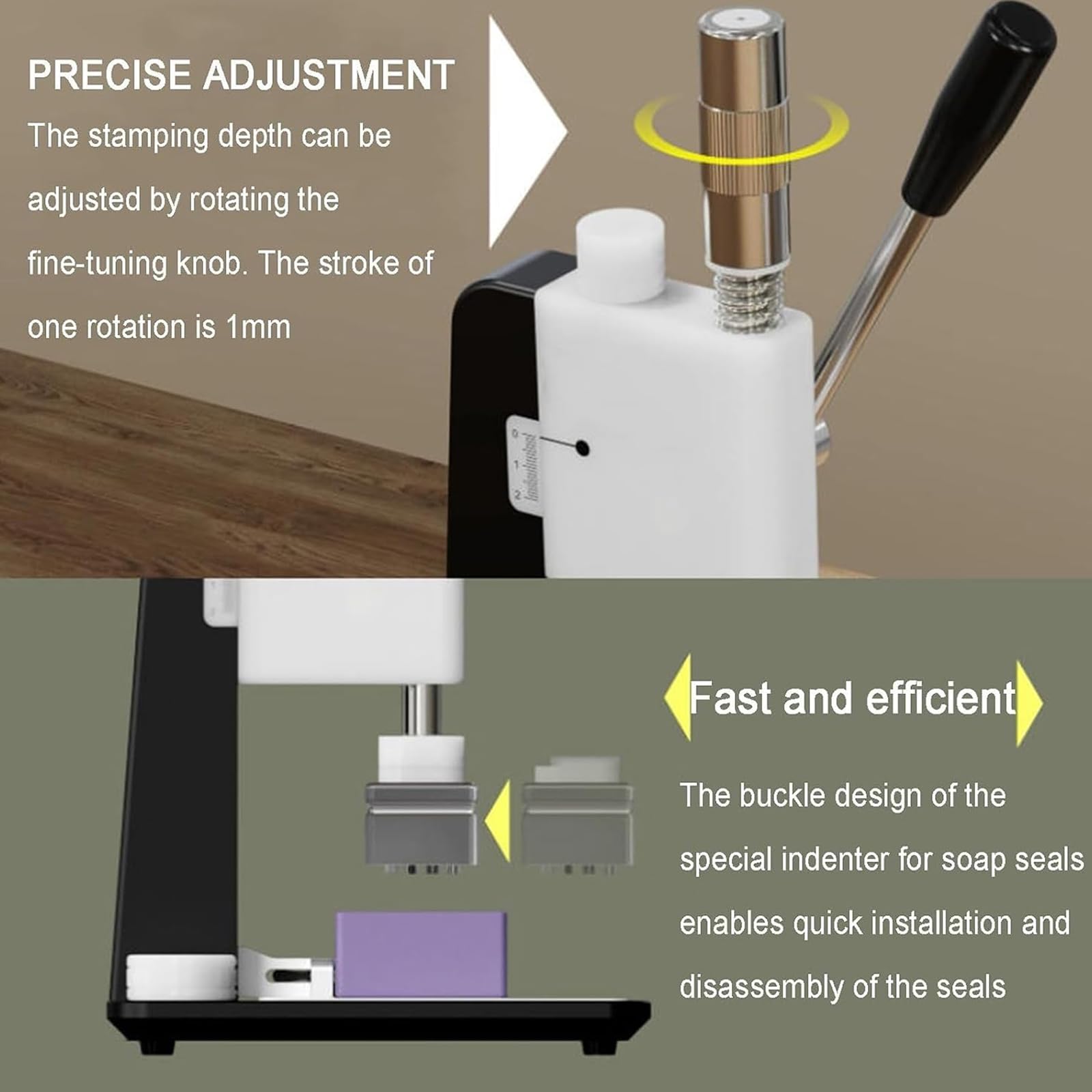 Máquina Manual para Estampar Jabón, Herramienta Artesanal para Repujar Jabón, Diseño con Mesa De Posicionamiento, Control De Profundidad De Precisión, Cabezales De Presión Reemplazables