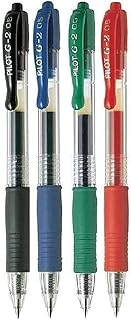 G2 Assorted Pack Retractable Rollerball Pen Pens Extra Fine Gel Ink Refillable 0.5mm Nib Tip 0.3mm Line G2-5 (1 Of Each Colour - 4 Pens - Black Blue Red Green)
