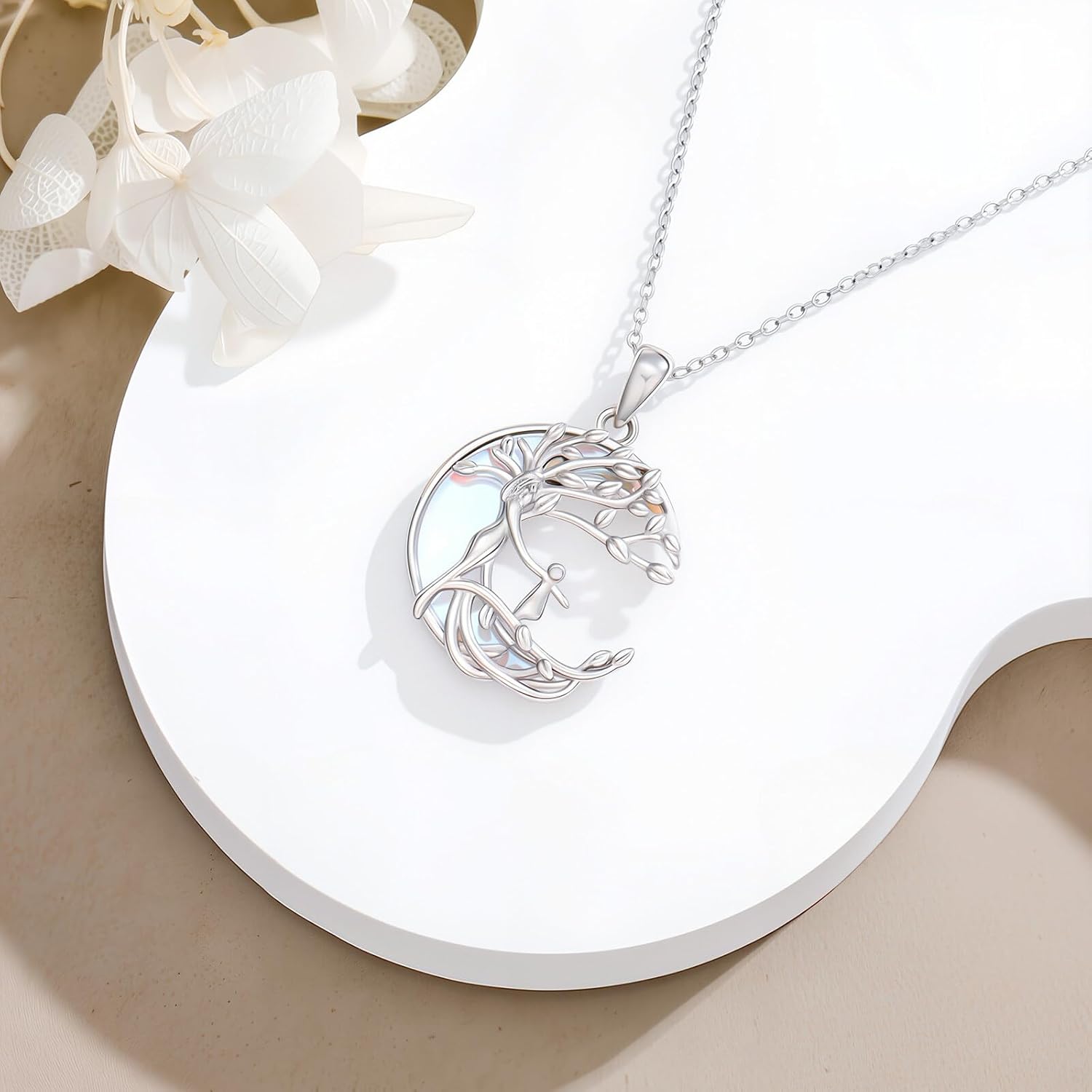 Tree of Life Necklace for Women Sterling Silver Abalone Shell Turquoise/Moonstone Tree of Life Pendant Necklaces Mothers Day Jewelry Gifts - Image 3