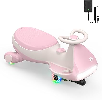 FanttikRide N7 Pro Electric Wiggle Car with Pedal, Rechargeable Battery, CyberWiggle, 2 in 1 Swing Car, 2 Speed, Anti-Rollover, Flashing Wheels, Bluetooth, for Ages 3 and Up, 150 Lbs,Pinkish White