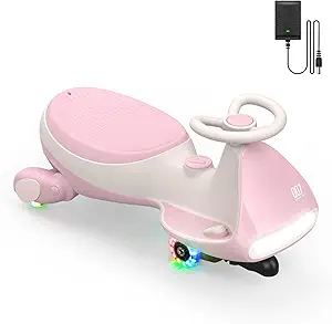 FanttikRide N7 Pro Electric Wiggle Car with Pedal, Rechargeable Battery, CyberWiggle, 2 in 1 Swing Car, 2 Speed, Anti-Rollover, Flashing Wheels, Bluetooth, for Ages 3 and Up, 150 Lbs,Pinkish White