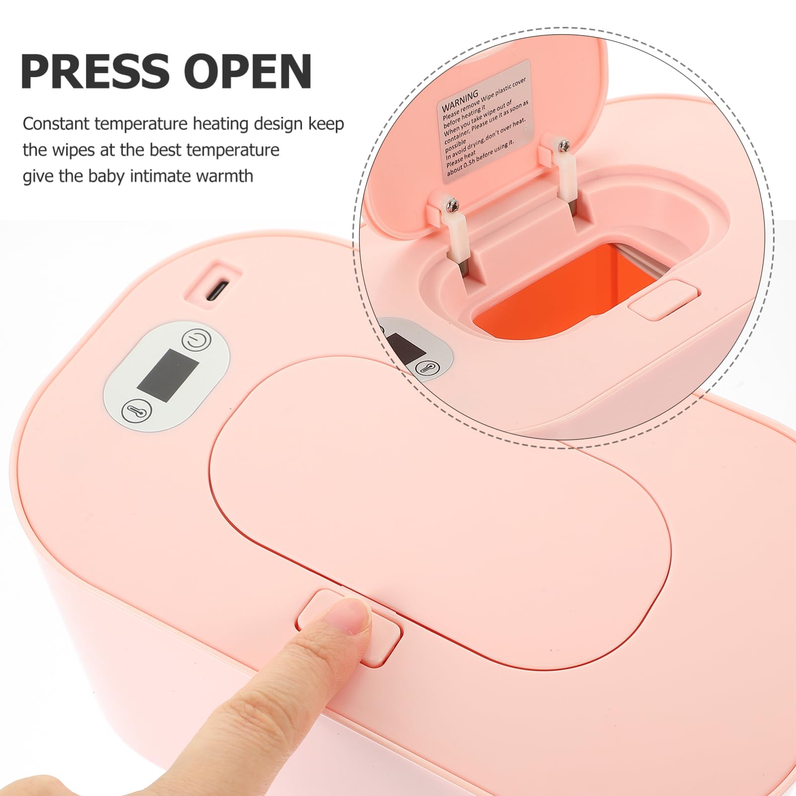 1 Ensemble Chauffe Lingette Humide Lingette Chauffante Portable Chauffage Lingettes Petit Échauffement Chauffe-lingette Pour Bébé Chauffe Lingette Usb Polypropylène (pp) Rose
