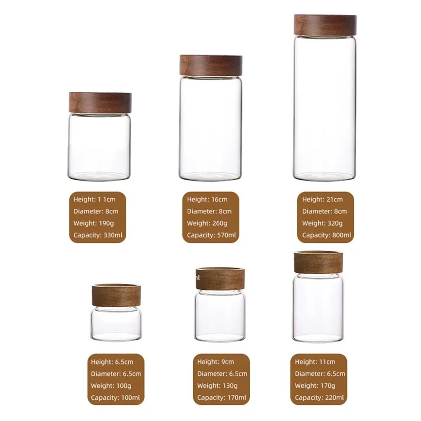 Barattoli Ermetici Contenitori for la conservazione in vetro Barattoli in vetro ad alto borosilicato Contenitori for alimenti da cucina con coperchi in legno di acacia for chicchi di caffè/zucchero/no