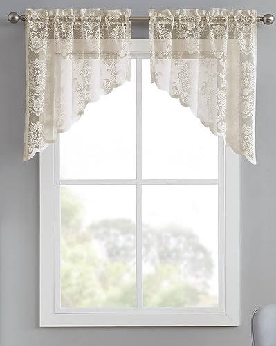 Miniatura 2 de LinenZone Adornos de encaje para cocina. Tratamiento de ventana de encaje para cocina o ventana pequeña. Los festones de encaje se pueden combinar