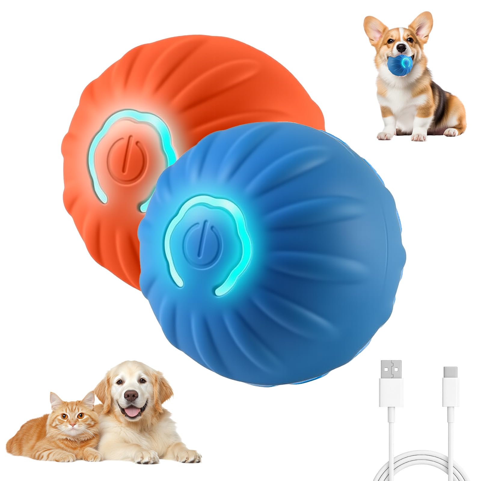2PCS Shaky Ball Toy for Dogs Vibrating Dog Ball USB Rechargeable Interactive Automatic Moving Bouncing Perfect for Small