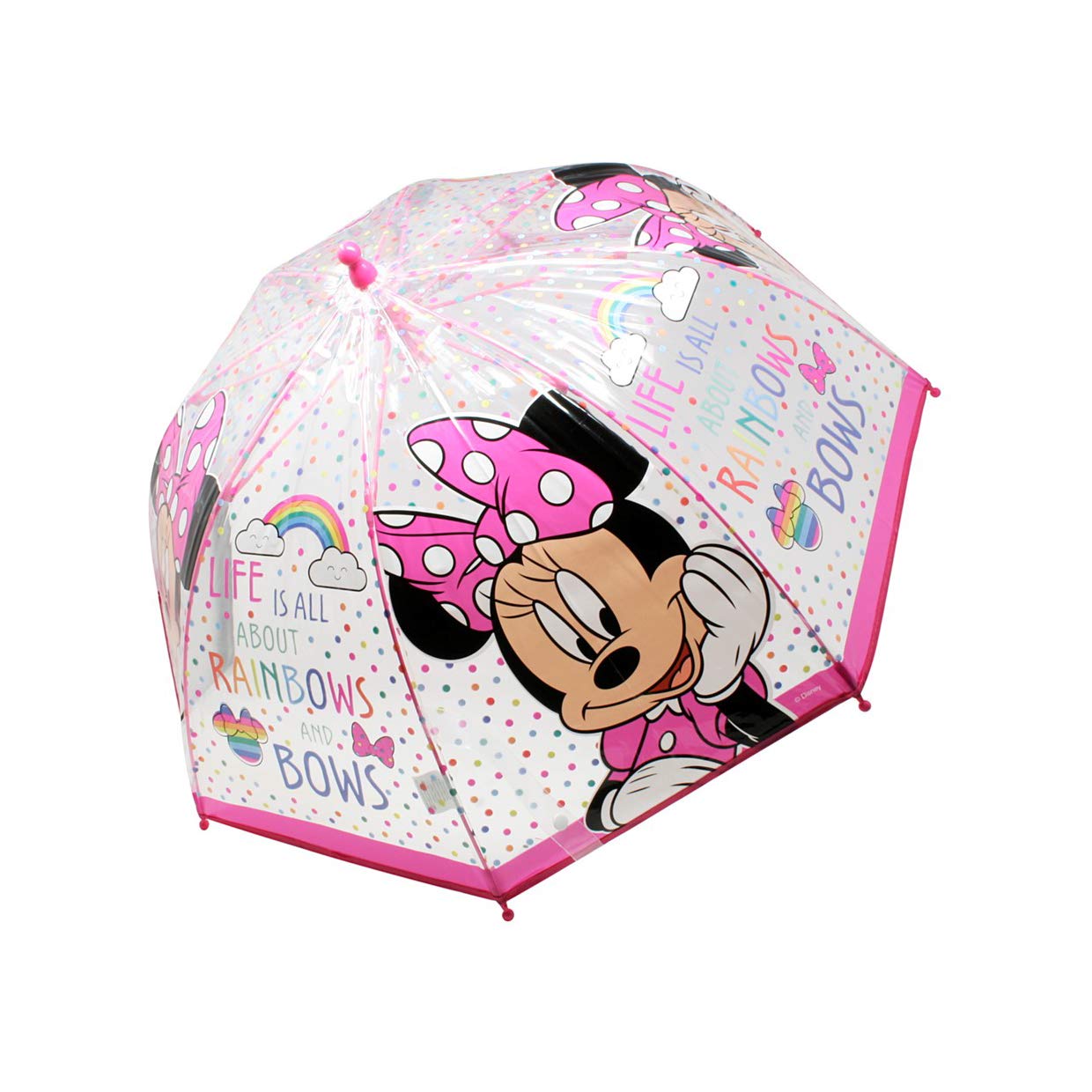 Minnie mouse disney children's umbrella pink transparent lightweight