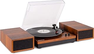 Fenton RP165B Bluetooth Record Player with Speakers, 3-Speed Turntable for Vinyl Records, Home Audio Hi-Fi Music System, Includes Stereo Amplifier, RCA Output, Plays 7', 10', 12' Records - Lightwood