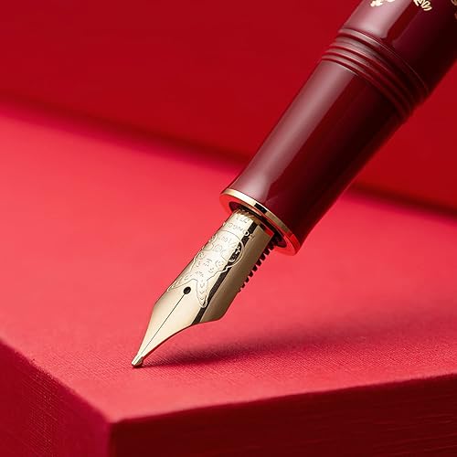 Miniatura 7 de HONG DIAN N23 Pluma Estilográfica Conejo Rojo, Plumín Mediano de Hoja Larga con Adornos Dorados, Diseño de Tallado de Conejo de la Suerte de Año