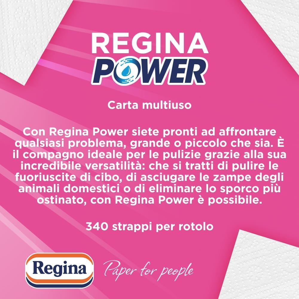 Regina Power Carta Multiuso, 1 Rotolo da 250 Fogli a 2 Veli, Ottimo per la Pulizia di ogni Superficie, Confezione riciclabile, Carta 100% certificata FSC