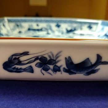 Amazon.co.jp: たち吉 染付色絵橘吉角皿四角皿大皿海老魚柄 遊魚角盛鉢
