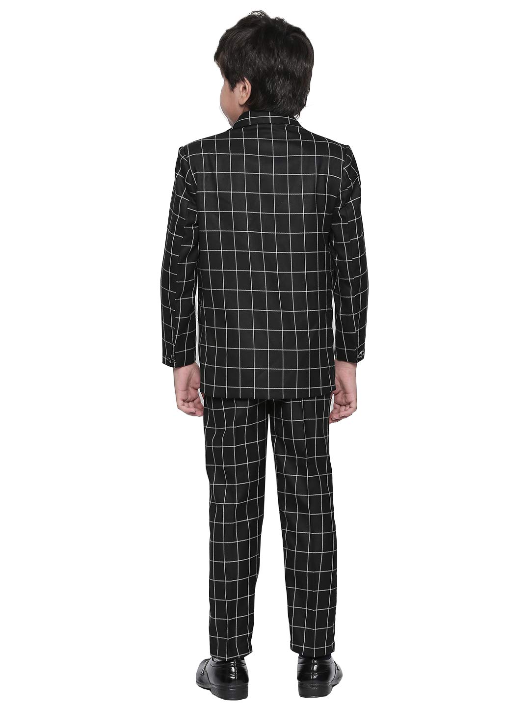 Jeetethnics Boys Black Checked Coat Suit Set with Waistcoat Shirt and Trousers (9048EJ) 1