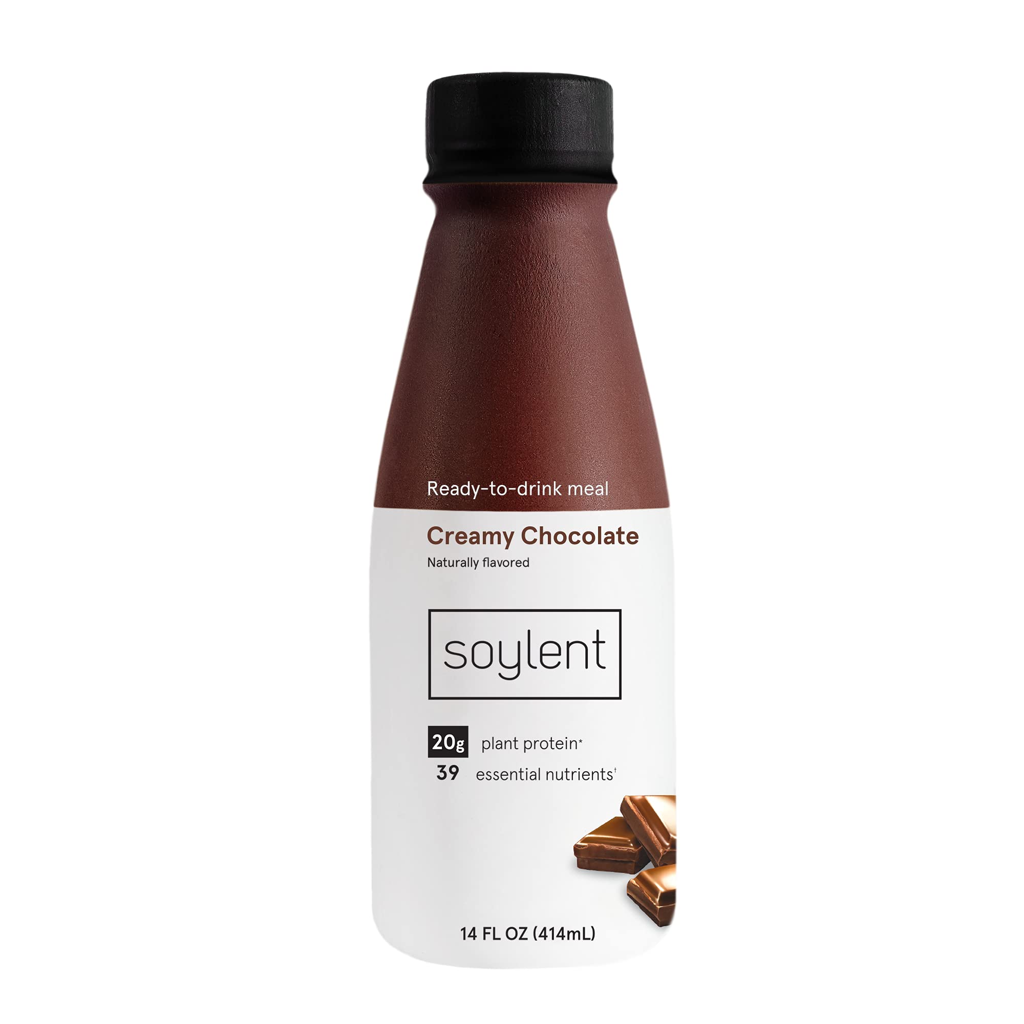 Soylent Complete Nutrition Gluten-Free Vegan Protein Meal Replacement Shake, Creamy Chocolate, 14 Oz, 12 Pack,CAGE ITEM 