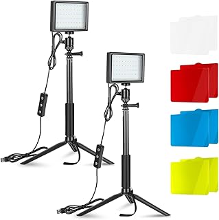 NEEWER Desktop LED Video Lighting Kit, 2 Packs USB Dimmable 5600K LED Video Light with Telescopic Poles, Mini Tripod Stands and Color Filters for Video Conference, Game Streaming, YouTube, Photography