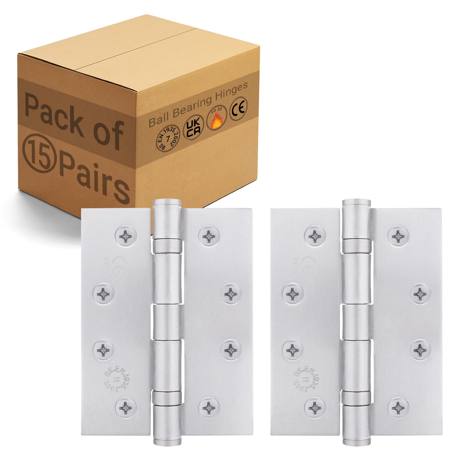 Eai Satin Chrome Satin Door Hinges | 4 Inch / 102Mm Internal Fire Door Hinges | 15 Pairs