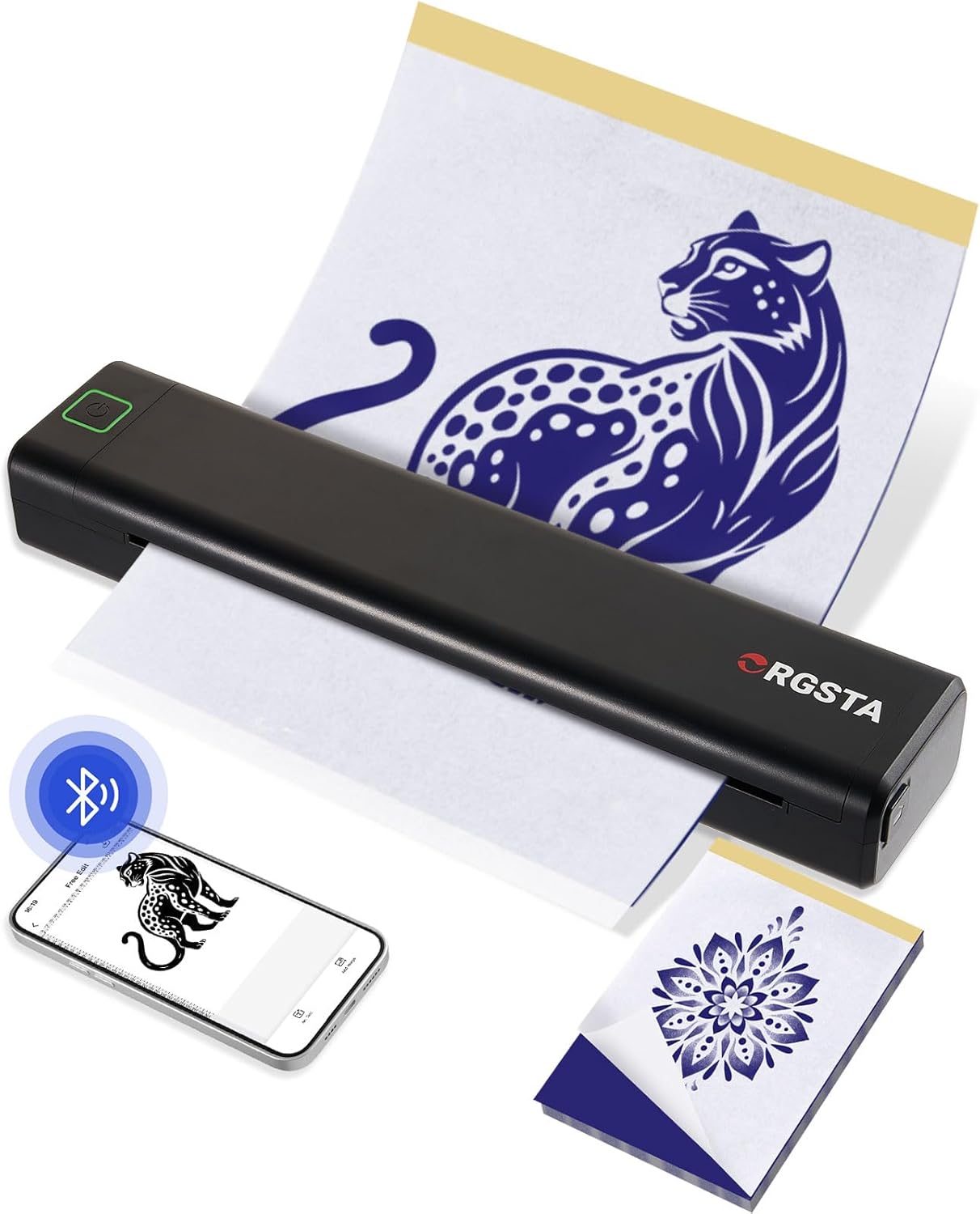 ORGSTA Tattoo Stencil Printer, Wireless Thermal Tattoo Printer with 10pcs Transfer Paper, Compatible with Phone/Tablet/PC, Tattoo Supplies for Tattoo Artists & Beginner - S008