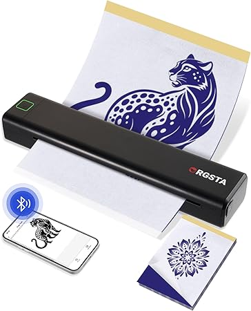 ORGSTA Tattoo Stencil Printer, Wireless Thermal Tattoo Printer with 10pcs Transfer Paper, Compatible with Phone/Tablet/PC, Tattoo Supplies for Tattoo Artists & Beginner - S008