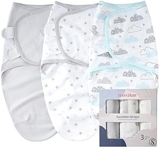Swaddle Blanket, Baby Swaddle Wrap for Newborn and Infant, Adjustable Swaddle Set for Boy and Girl, Soft Cotton Baby Sleep Sack 3 Pack Small(0-3 Month), Clouds