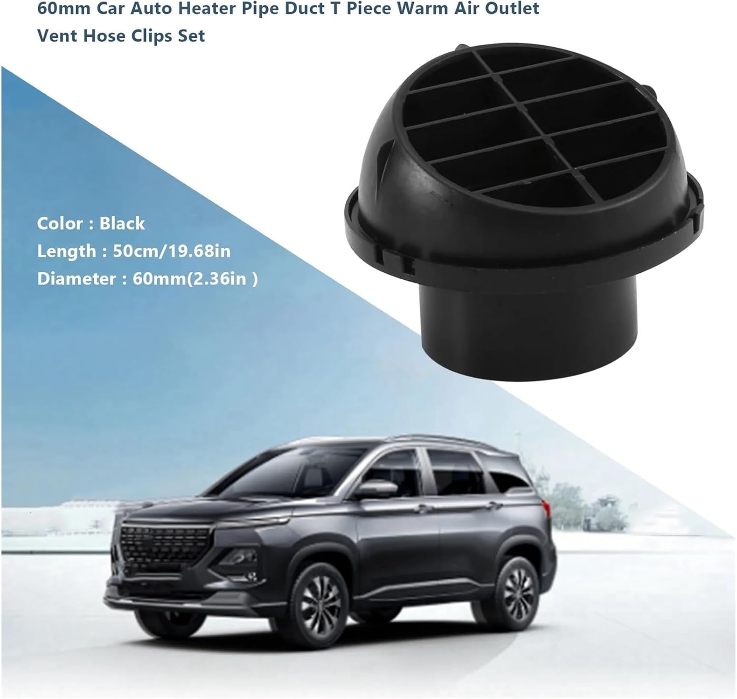 60mm Car Auto Heater Pipe Duct T Piece Warm Air Outlet Vent Hose Clips Set Compatible with Parking Heater Webasto Eberspacher