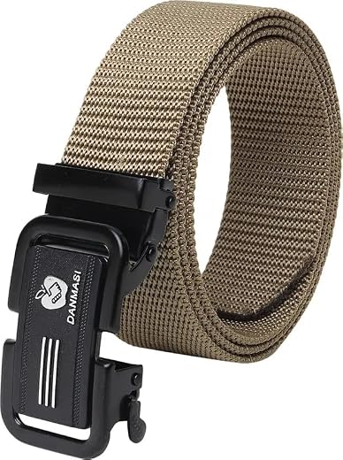 TPM Tactical Belt, Nylon Webbing, Automatic Buckle, Khaki, Adjustable Military Style