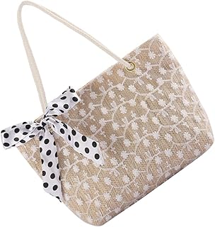 Bolsa de palha com laço bolsa tecida à mão bolsas de verão bolsa de vime bolsa de grande capacidade bolsa de palha tecida bolsa de ombro portátil bolsa de vime bolsa de armazenamento bolsa de armazenamento bolsa de armazenamento feminina selvagem, Bege, 35.00X24.00X8.00CM