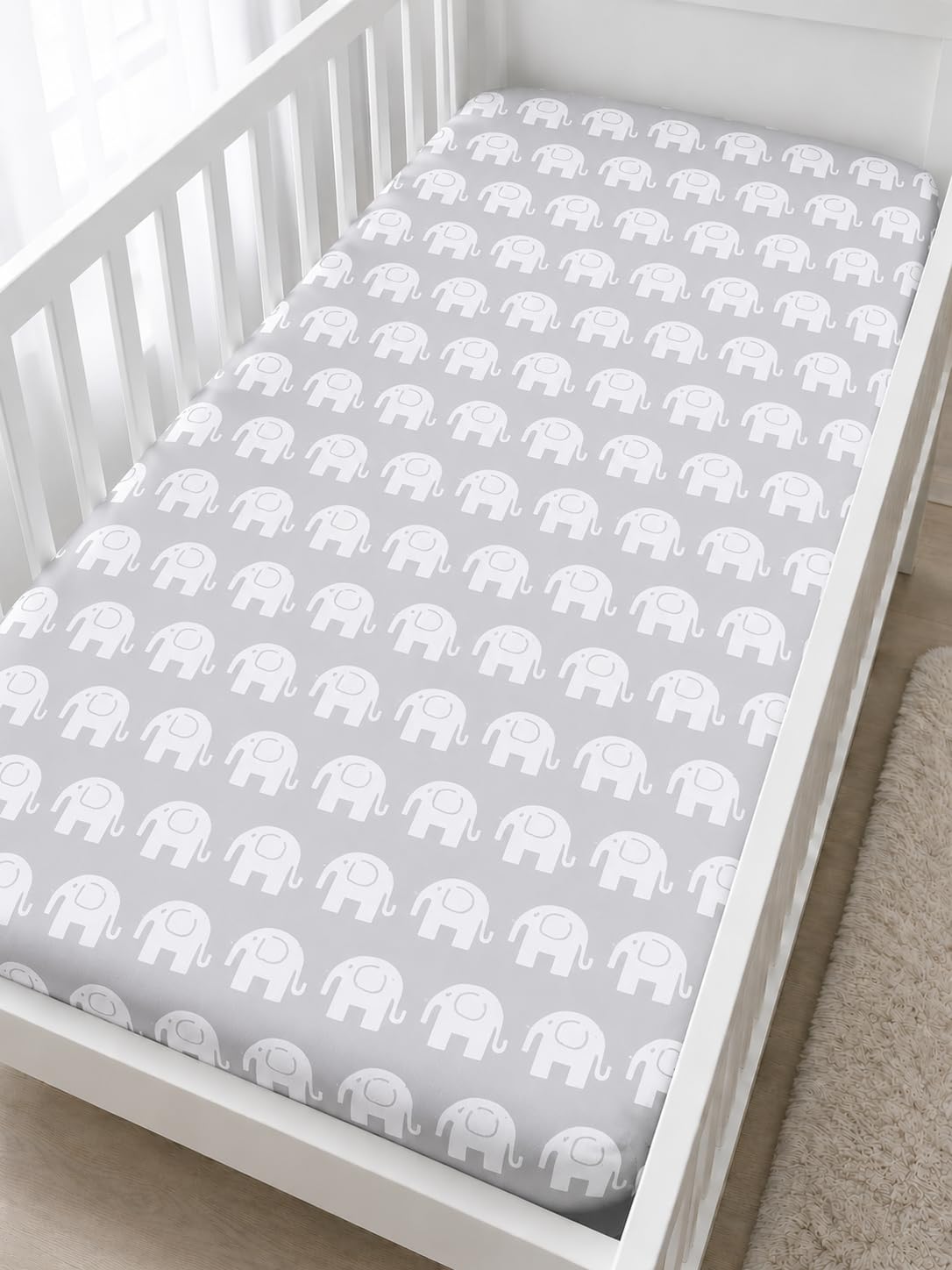 Babymam Elephants Grey 100% Cotton Cot Sheets 120X60 Fitted With Printed Design Cot Bedding Travel Sheet Toddler Bed Crib Cotbed Sheets (Elephants Grey)