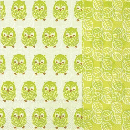 Ideal Home Range 20 Count Boston International 3-Ply Paper Lunch Napkins, Green Little Owls