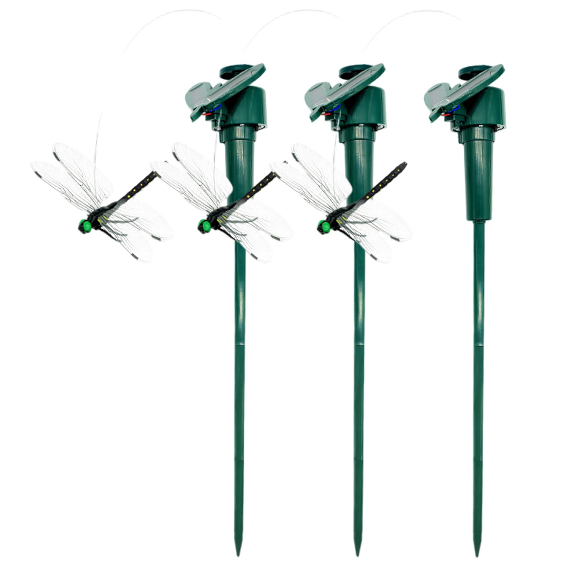 Wilafury 3Pcs Dragonfly Garden Decor, Solar & Battery Powered Rotating Dragonfly Clips for Yard, Patio, Garden Decoration & Bug Deterrent