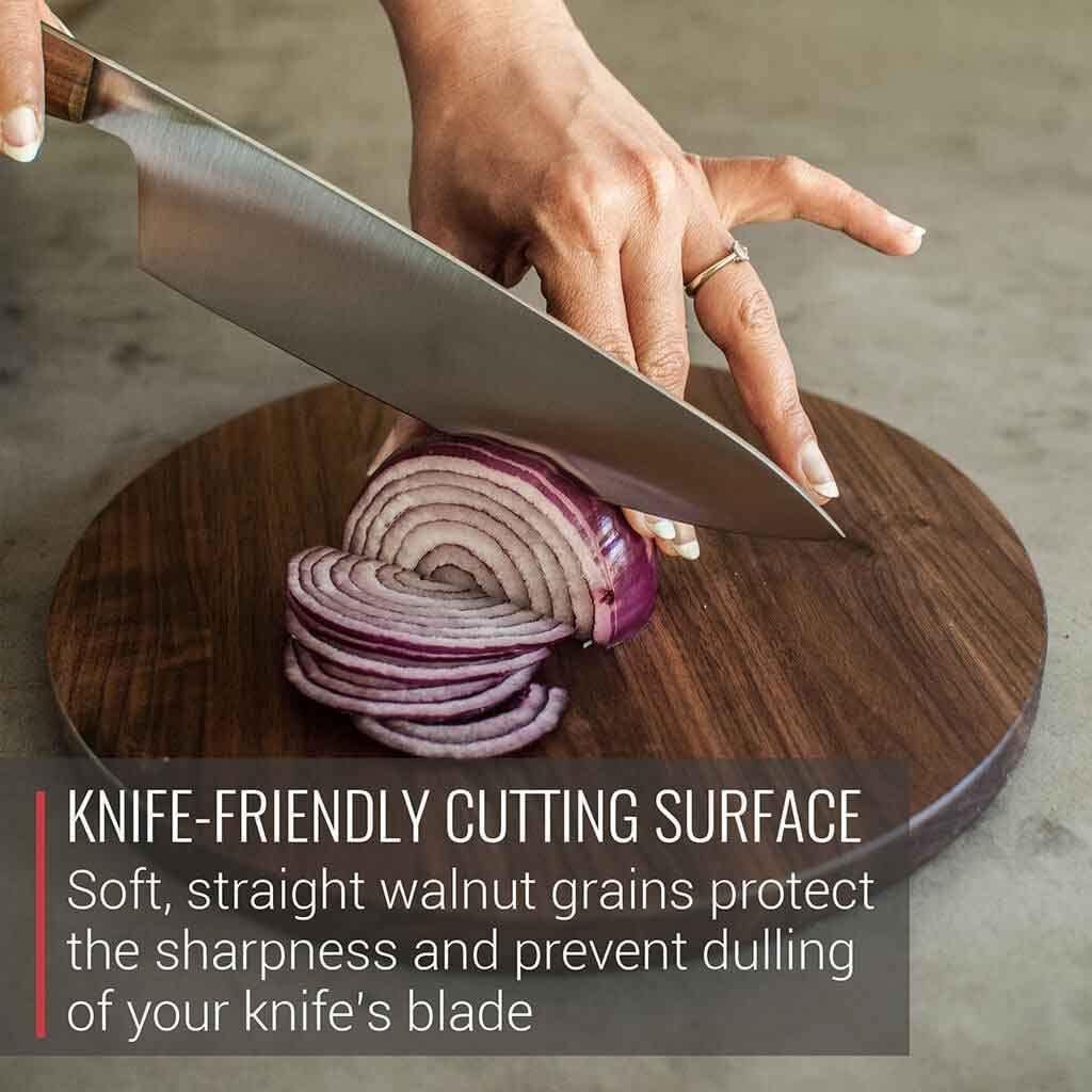 Made in USA Walnut Cutting Board by Virginia Boys Kitchens - Butcher Block made from Sustainable Hardwood (Round - 10.5)