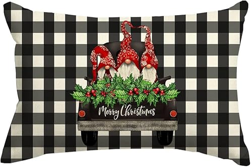 RABUSOFA Fundas de almohada de Navidad de gnomos de 12 x 20 pulgadas, fundas de almohada decorativas de Navidad, fundas de cojín lumbar para